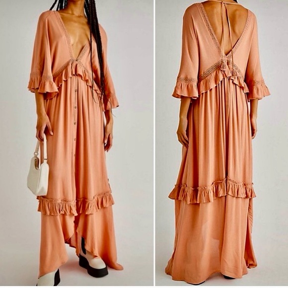 NEW Free People Endless Summer Paradiso Maxi Dress Ruffles Lace Rust Size XS - Picture 1 of 16